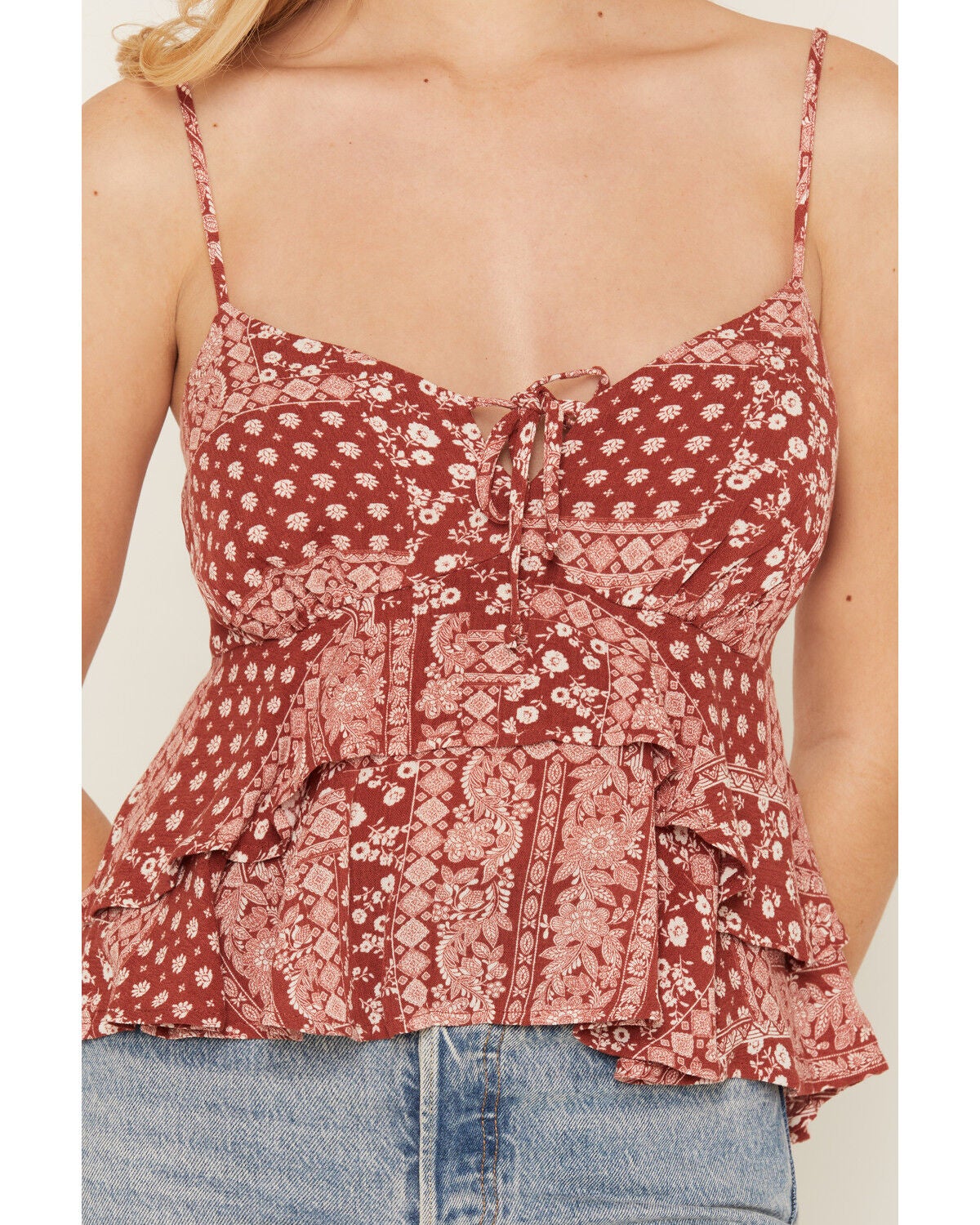 Image #5 - Cleo + Wolf Women's Bandana Print Sleeveless Tiered Cami, Brick Red, hi-res