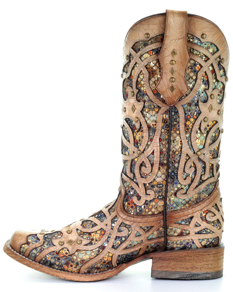 Corral Women's Bone Inlay Western Boots - Square Toe, Ivory, hi-res
