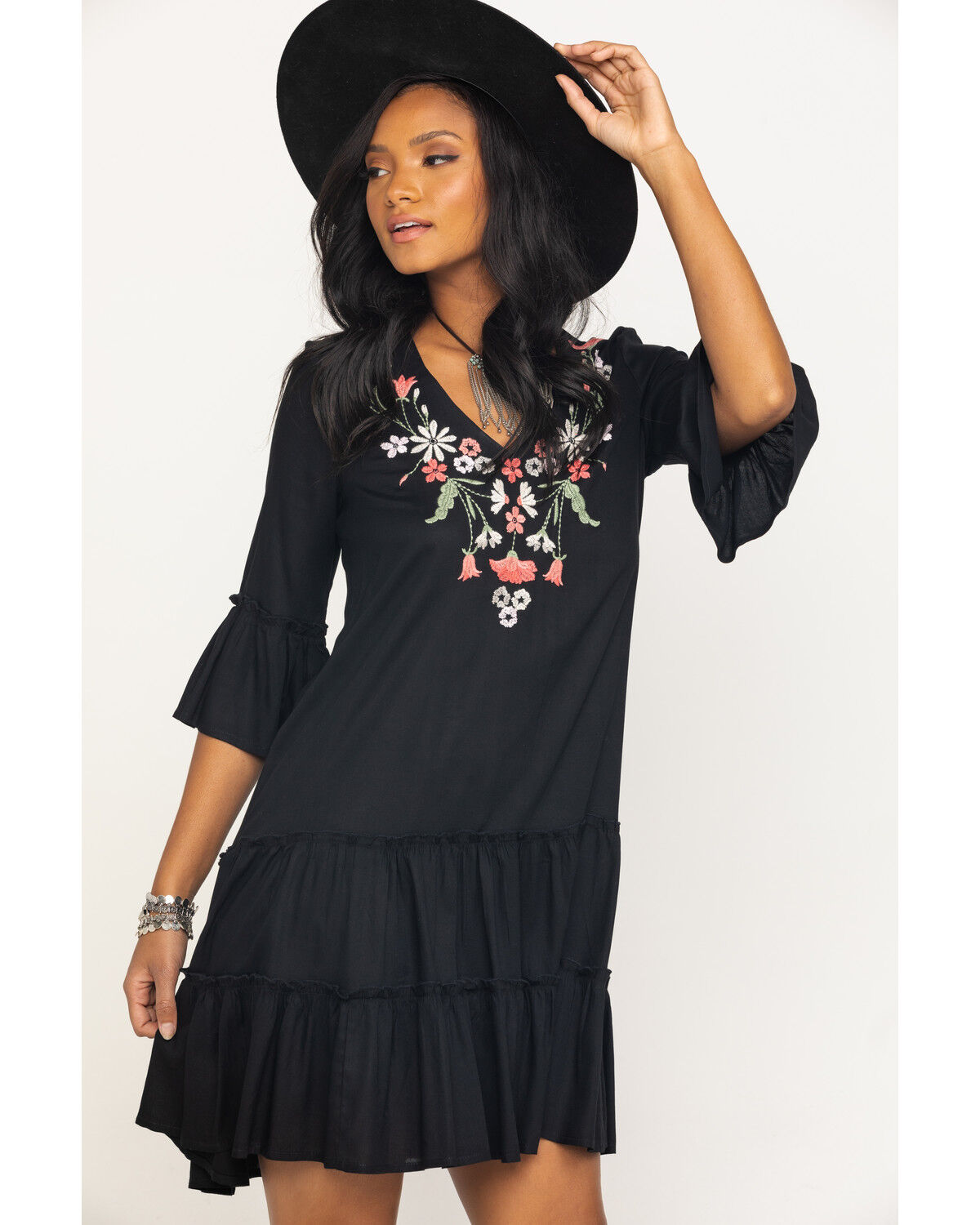 women's black bell sleeve dress