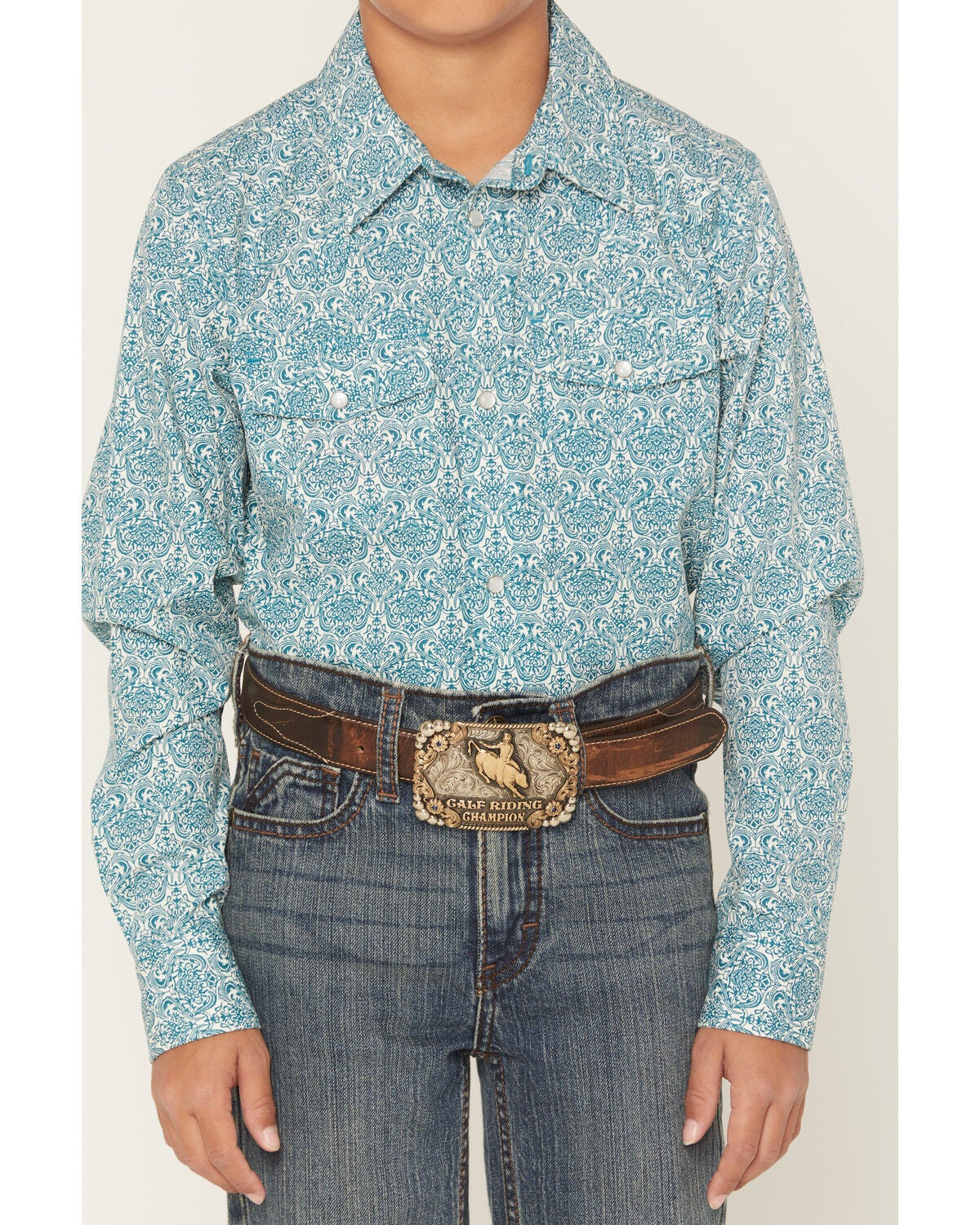 Image #3 - Gibson Trading Co Boys' Lava Lamps Geo Print Long Sleeve Pearl Snap Western Shirt, Teal, hi-res