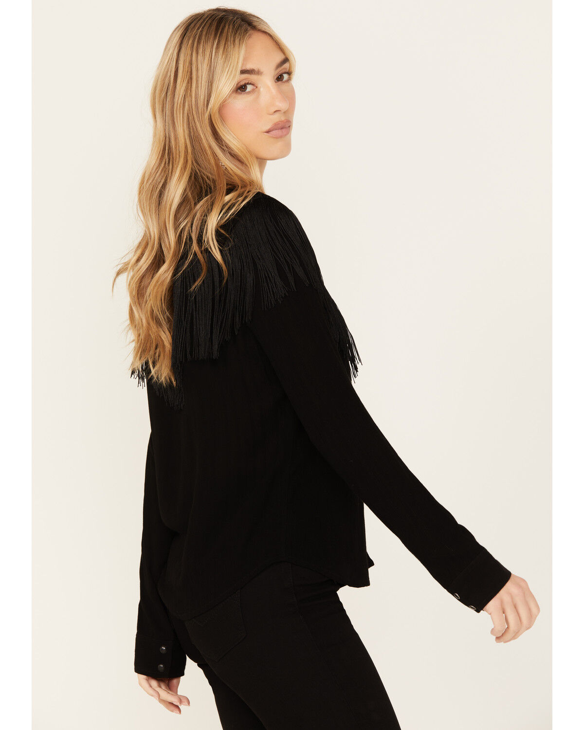 Image #2 - Idyllwind Women's Etta Fringe Western Yoke Long Sleeve Snap Shirt, Black, hi-res