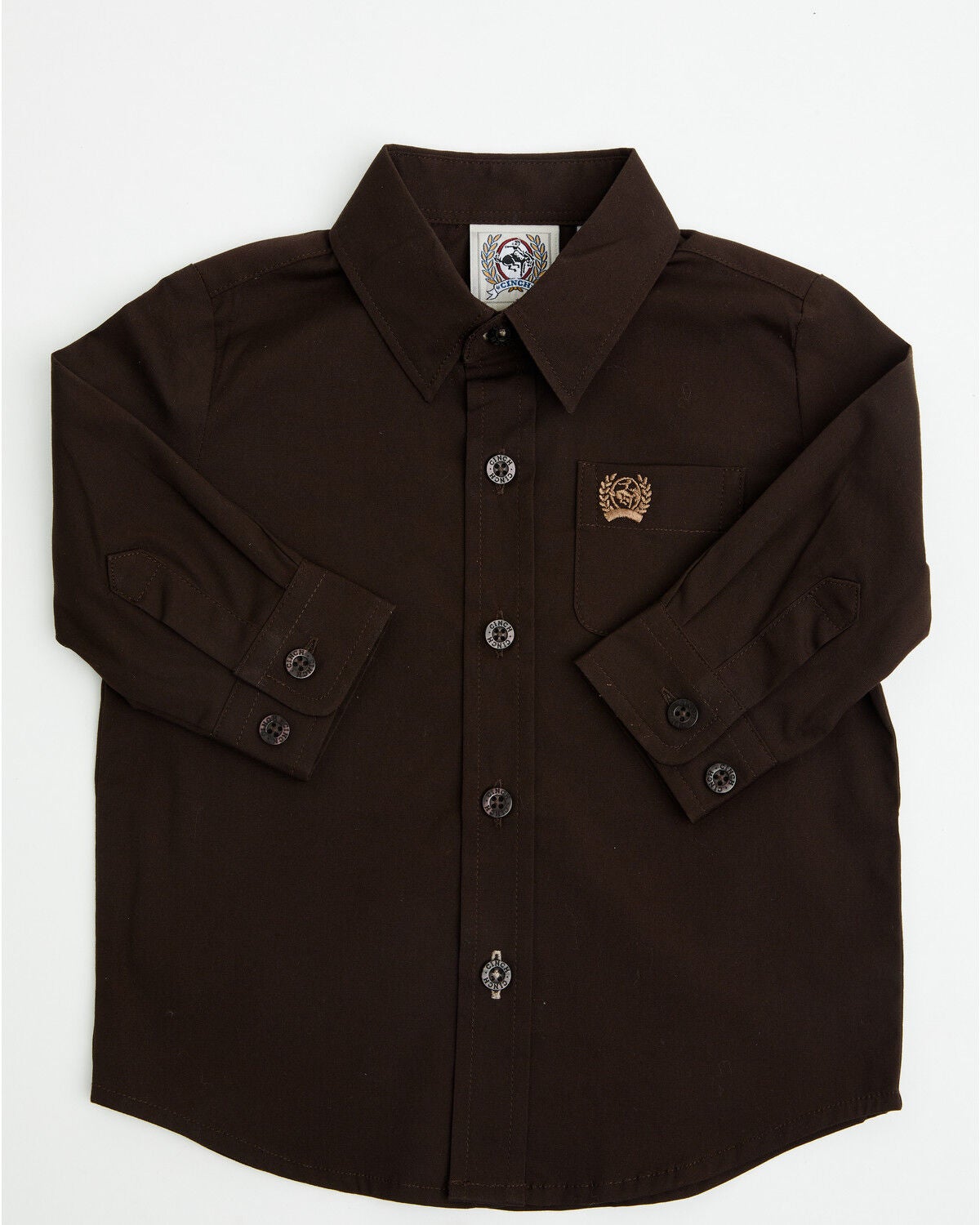 Image #1 - Cinch Infant Boys' Solid Long Sleeve Button-Down Stretch Western Shirt, Brown, hi-res