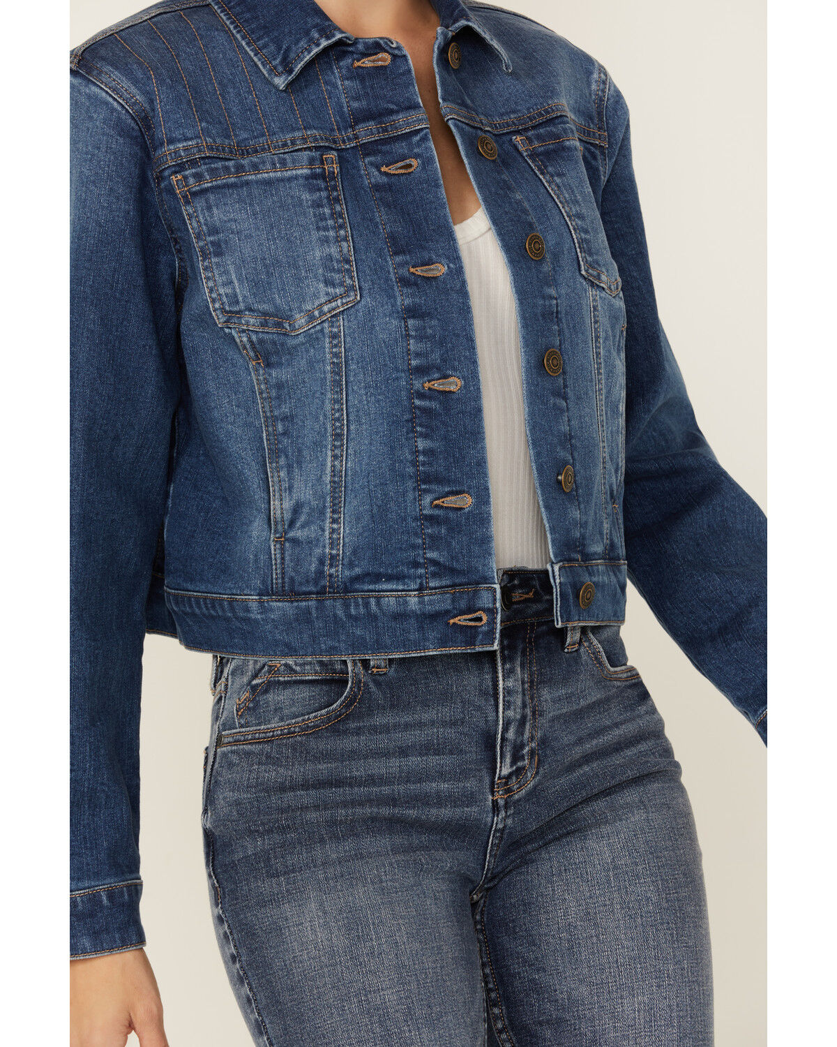 Image #4 - Cleo + Wolf Women's Medium Wash Patchwork Trucker Denim Jacket, Medium Wash, hi-res