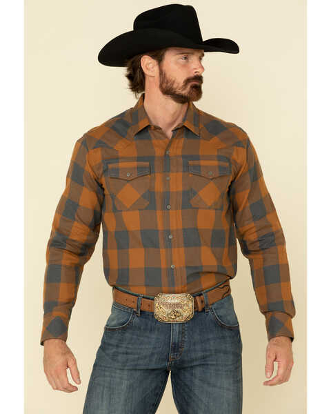 Image #1 - Ariat Men's Hayward Retro Large Plaid Long Sleeve Western Shirt , Brown, hi-res