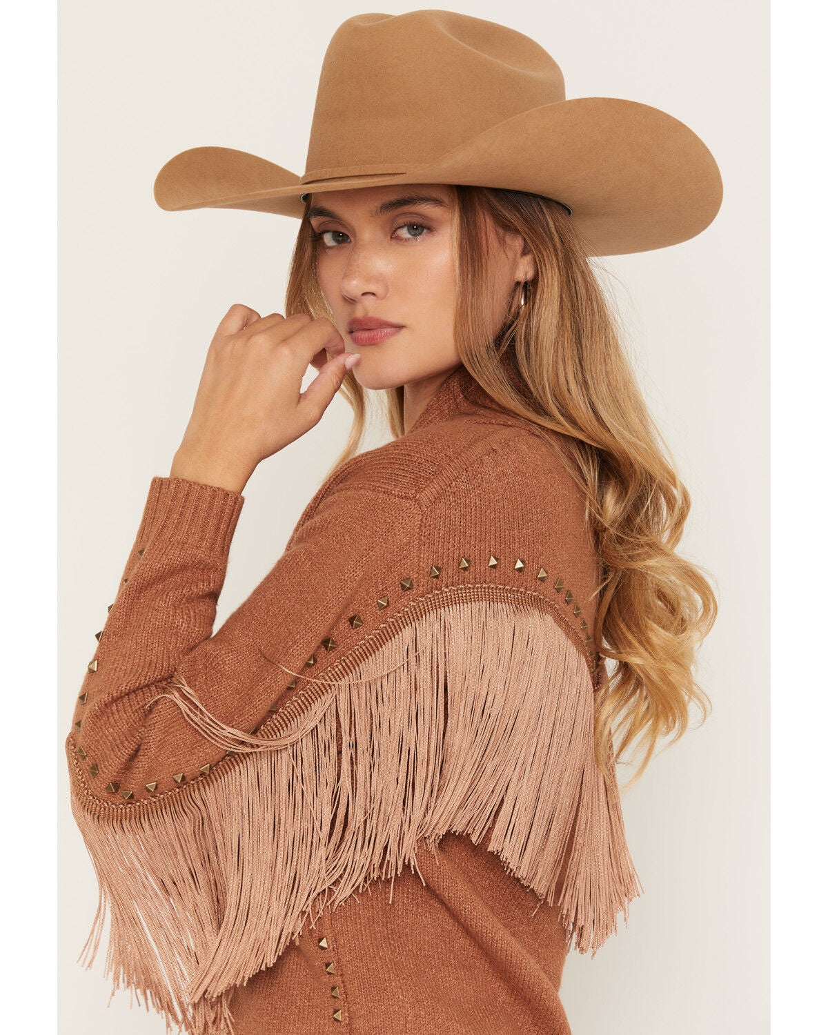 Image #2 - Idyllwind Women's Hicks Studded Fringe Button-Down Midi Cardigan, Bark, hi-res