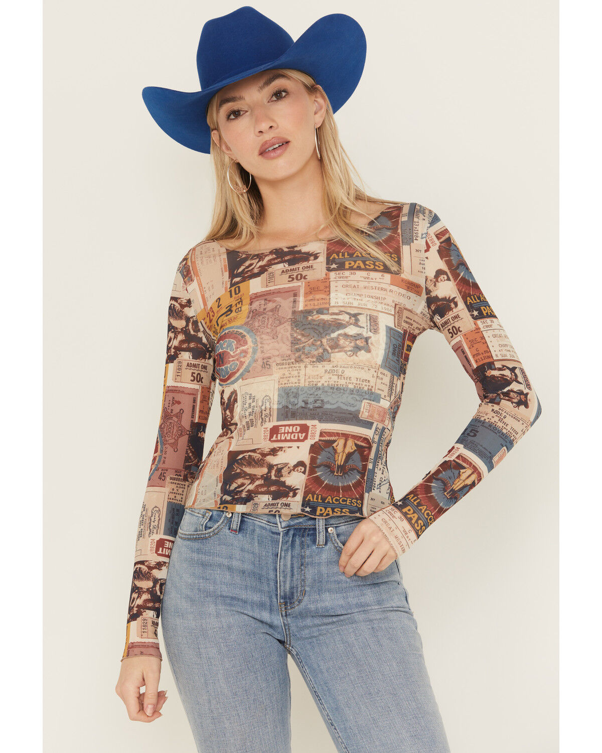 Image #1 - Idyllwind Women's Rodeo Ticket Long Sleeve Mesh Shirt, Cream, hi-res