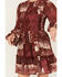 Image #3 - Flying Tomato Women's Paisley Patchwork Smocked Dress, Burgundy, hi-res