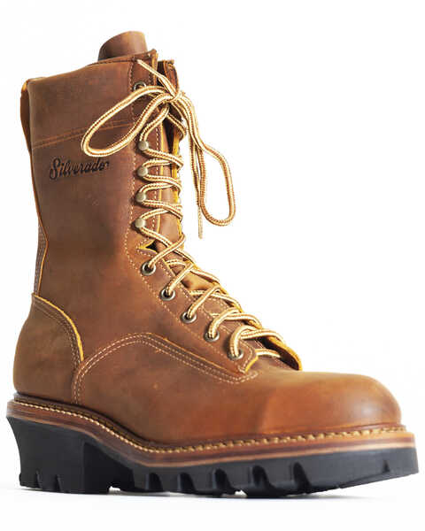 Silverado Men's Lace-Up Logger Work Boots - Soft Toe, Tan, hi-res