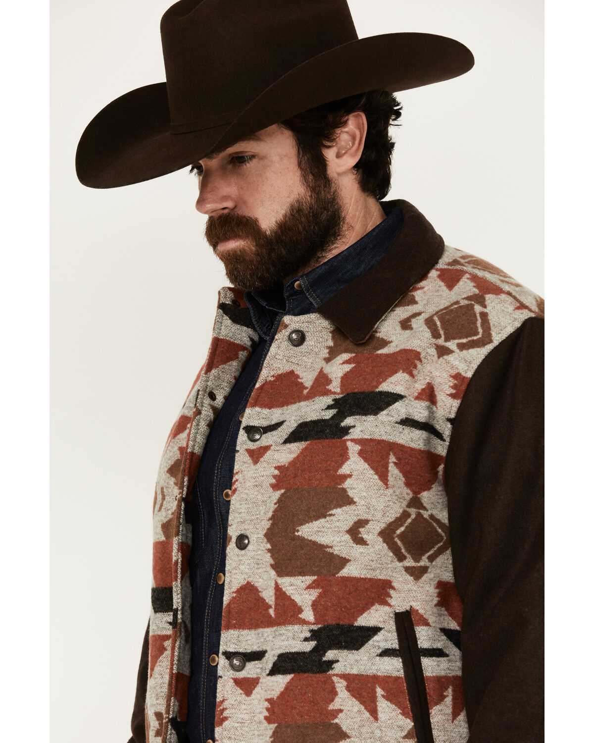 Image #2 - Cripple Creek Men's Brown Navajo Blanket Print Snap-Front Bomber Jacket, Brown, hi-res