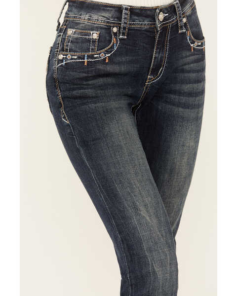 Image #4 - Grace in LA Women's Dark Wash Mid Rise Geo Pocket Bootcut Jeans , Dark Wash, hi-res
