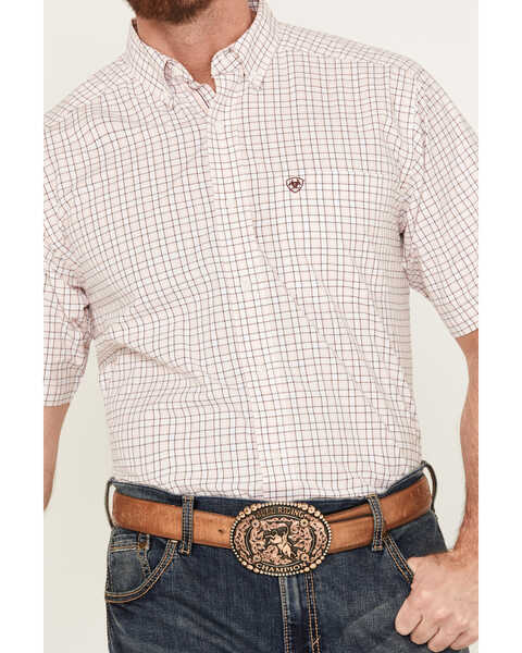 Image #3 - Ariat Men's Anson Plaid Print Classic Fit Short Sleeve Button-Down Western Shirt, Light Pink, hi-res