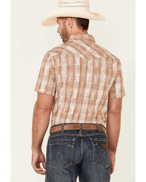 Image #4 - Cowboy Hardware Men's Paisley Striped Print Short Sleeve Snap Western Shirt , Tan, hi-res
