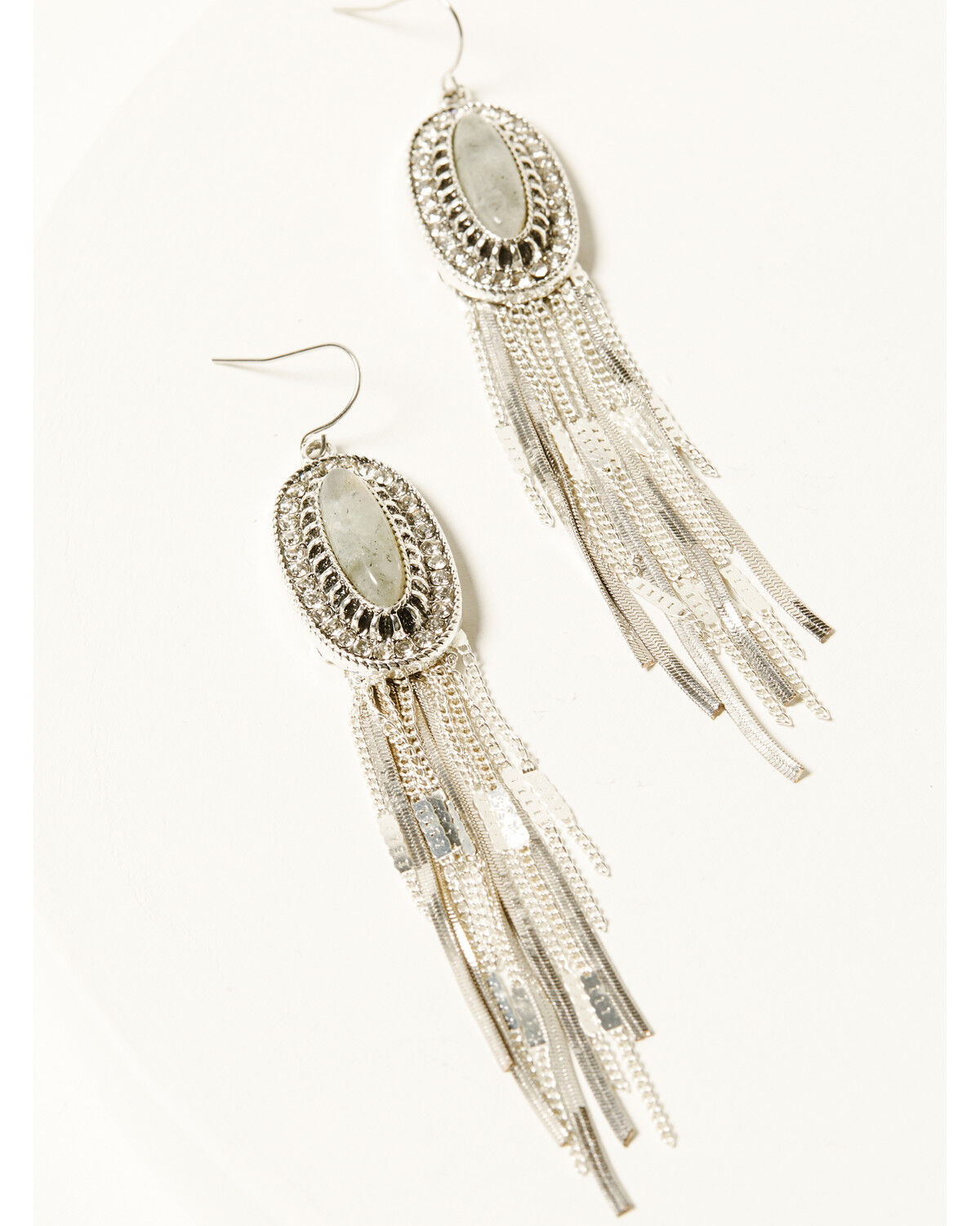 Image #1 - Shyanne Women's Agate Fringe Earrings, Silver, hi-res