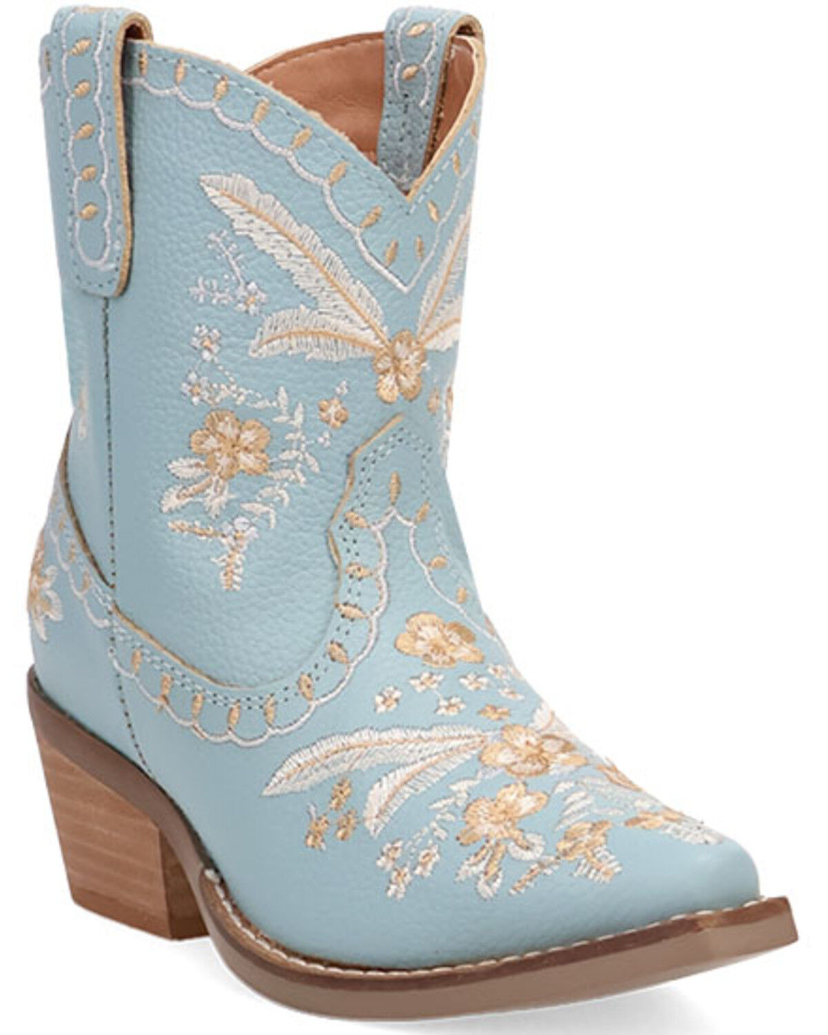 Image #1 - Dingo Girls' Primrose Embroidered Western Booties - Snip Toe, Blue, hi-res
