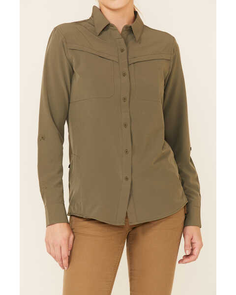Image #3 - ATG by Wrangler Women's All-Terrain Mixed Materials Long Sleeve Button Down Western Core Shirt , Olive, hi-res