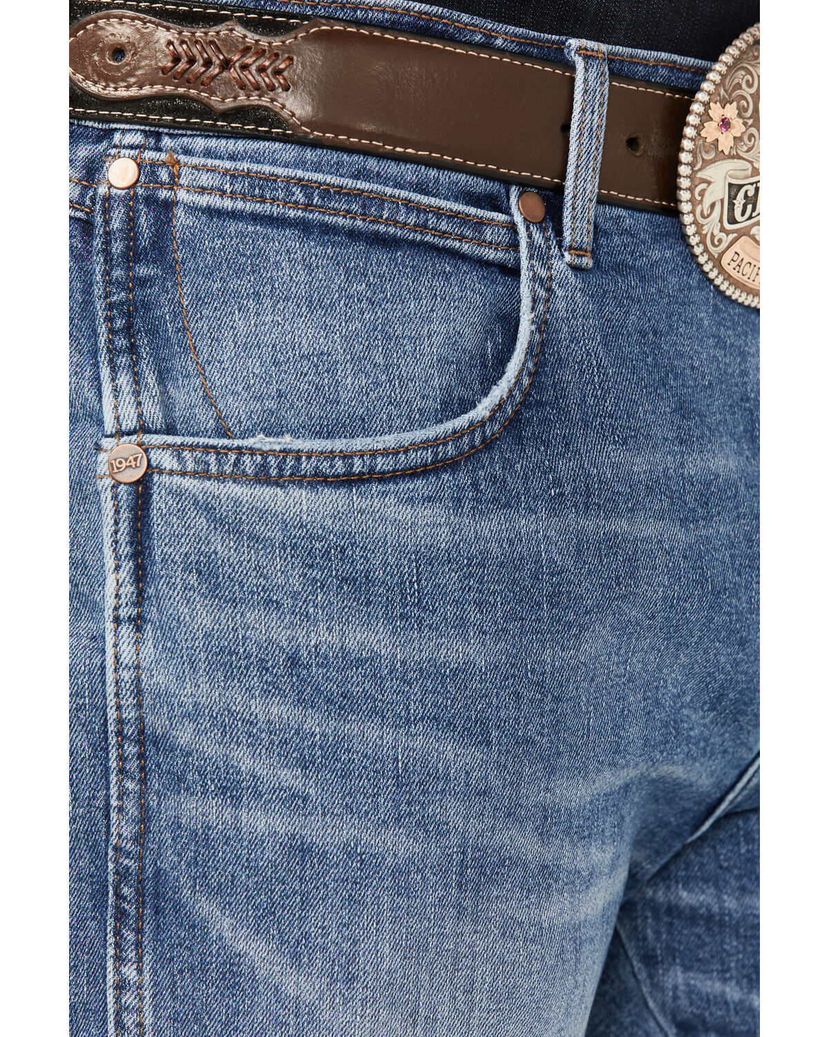 Image #2 - Wrangler Retro Men's Kresby Medium Wash Slim Bootcut Stretch Premium Green Jeans, , hi-res
