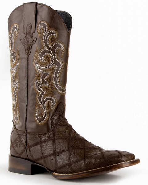 Image #2 - Ferrini Men's Ostrich Patchwork Exotic Western Boots - Broad Square Toe , Chocolate, hi-res