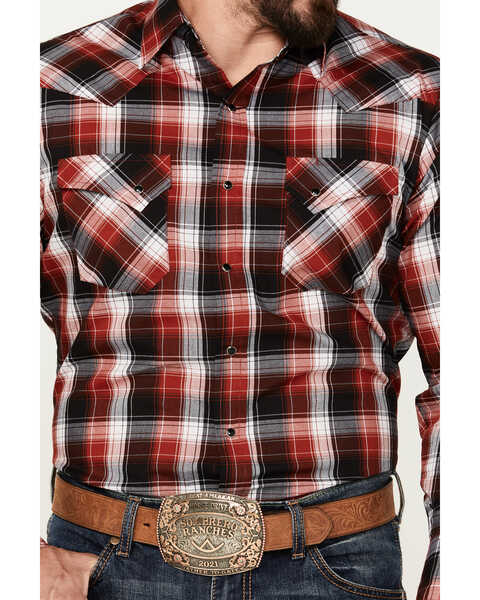 Image #3 - Ely Walker Men's Plaid Print Long Sleeve Snap Western Shirt, Red, hi-res