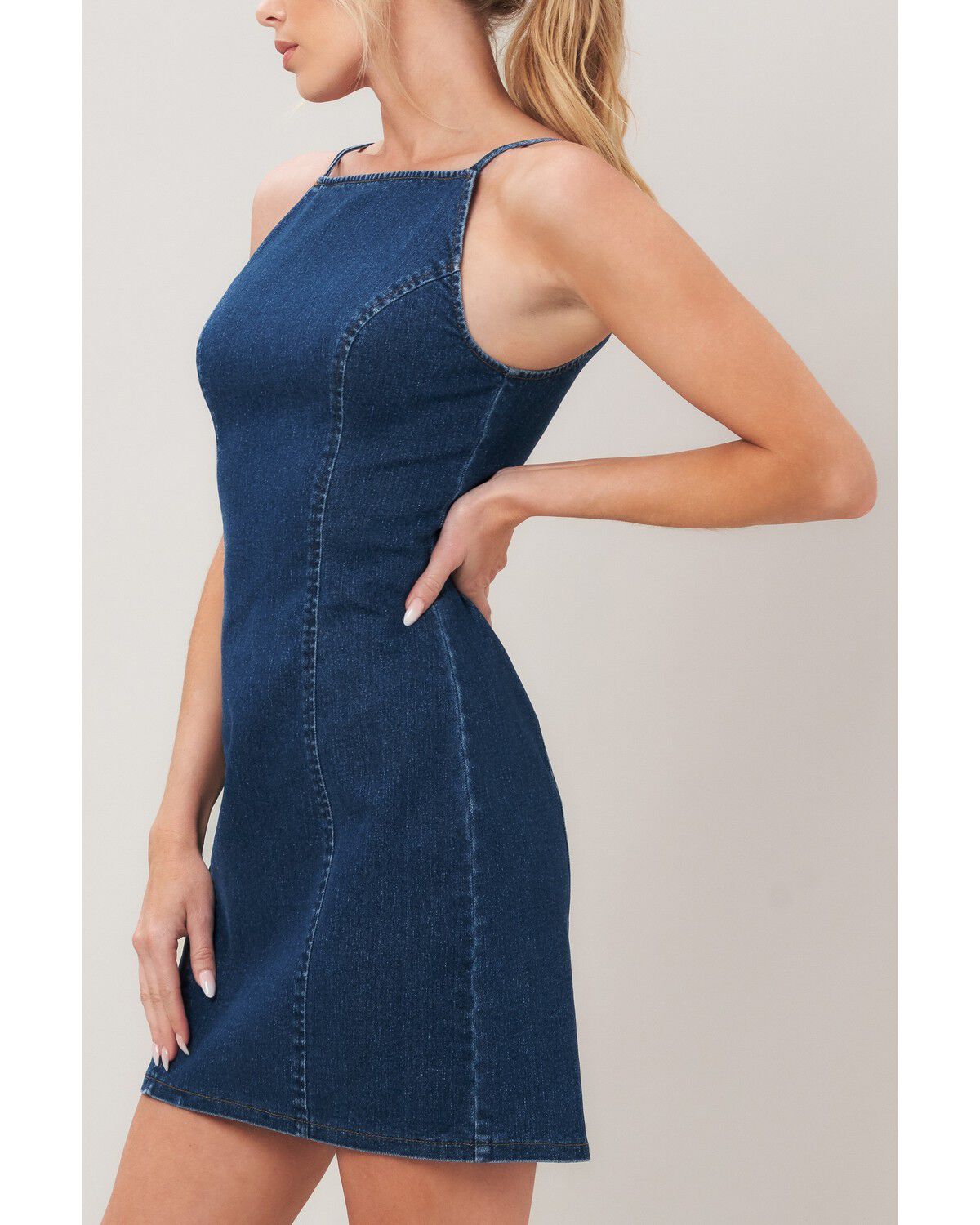 Image #3 - Flying Tomato Women's Second Skin Denim Mini Dress, Medium Wash, hi-res