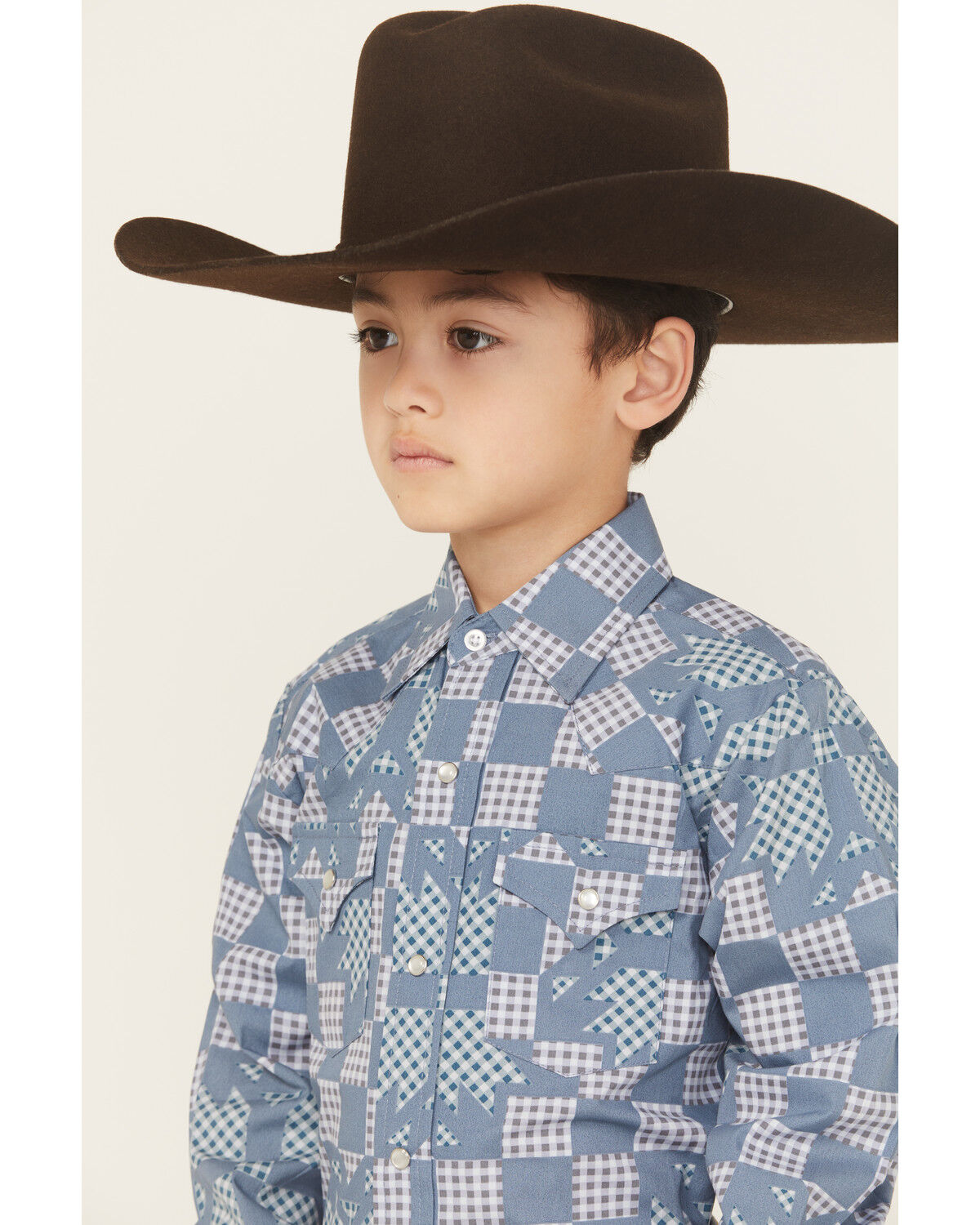 Image #2 - Ely Walker Boys' Quilted Print Long Sleeve Snap Western Shirt, Blue, hi-res