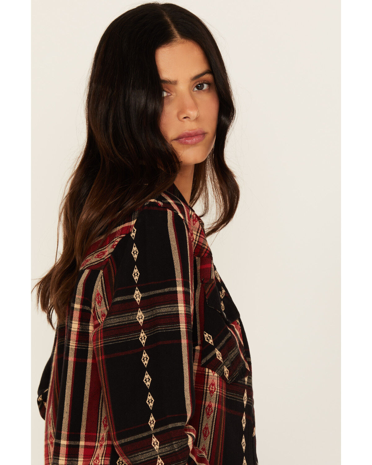 Image #2 - Idyllwind Women's Glenmond Dobby Plaid Print Long Sleeve Snap Flannel Shirt, Black, hi-res