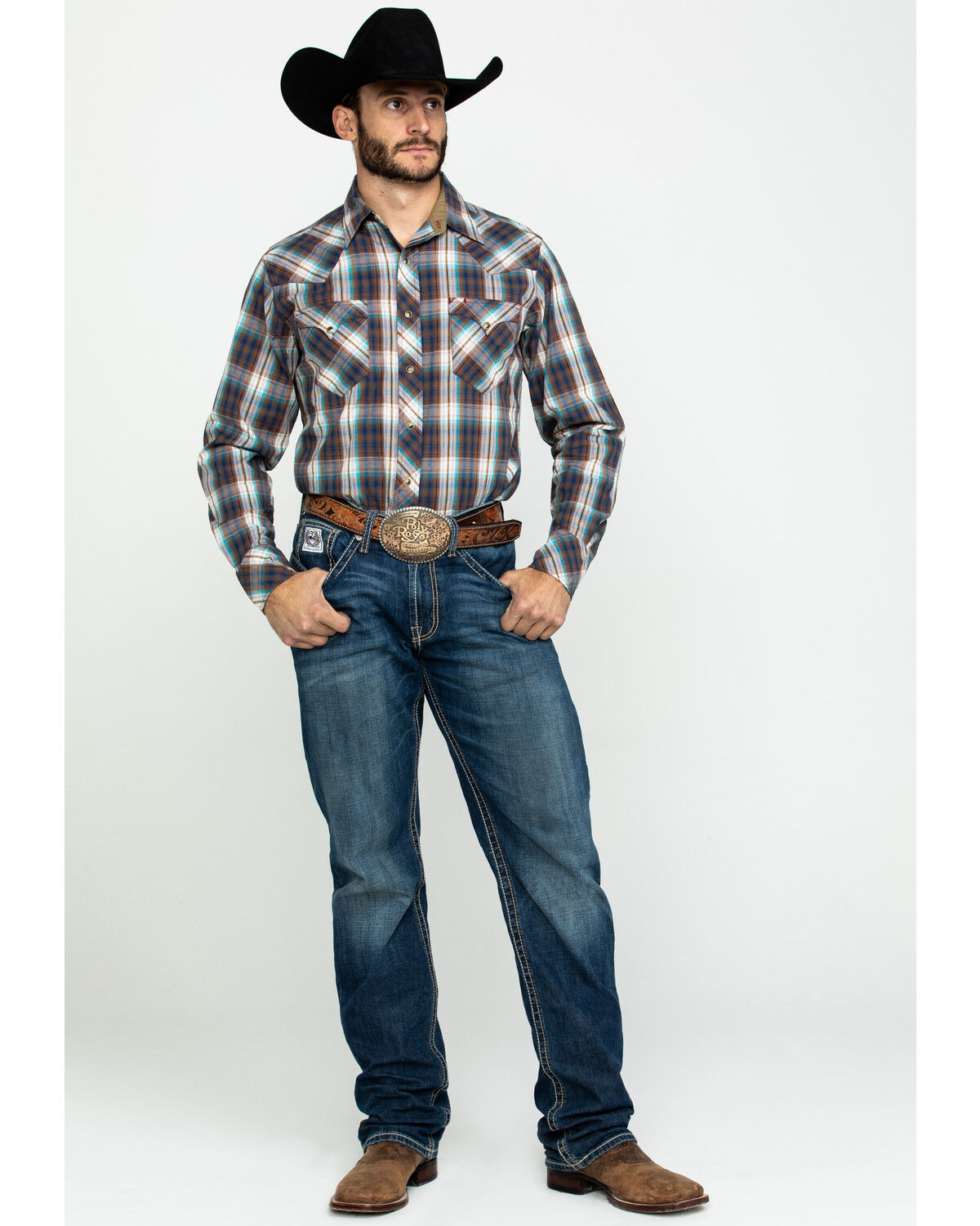 Image #6 - Roper Men's West Made Desert Dobby Plaid Long Sleeve Western Shirt, Multi, hi-res