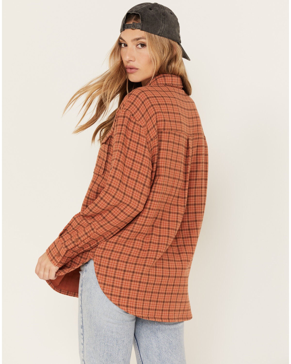 Image #2 - Cleo + Wolf Women's Plaid Print Oversized Long Sleeve Flannel Button Down Shirt, Cognac, hi-res