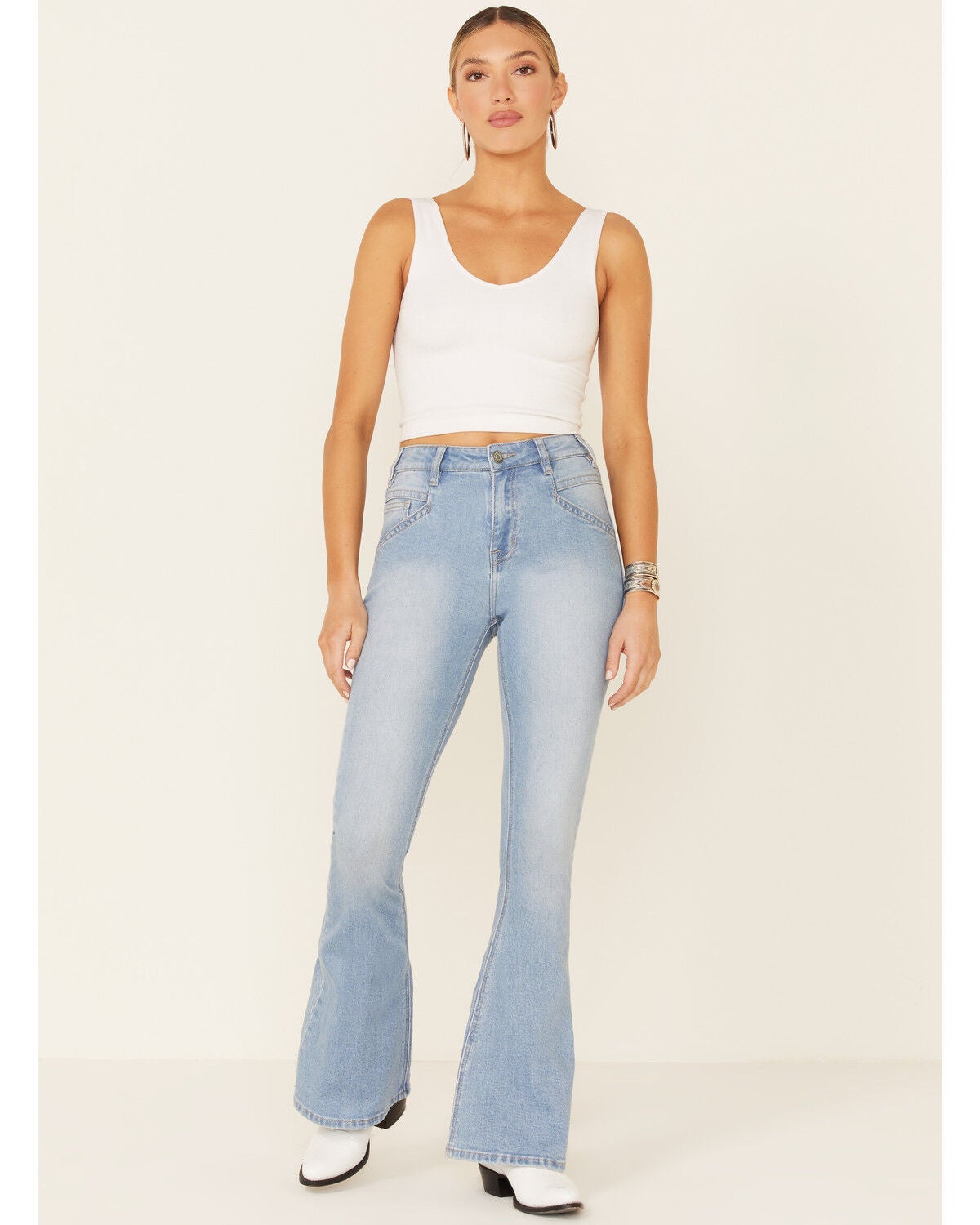 Light Wash High-Rise Flare Leg Jeans 