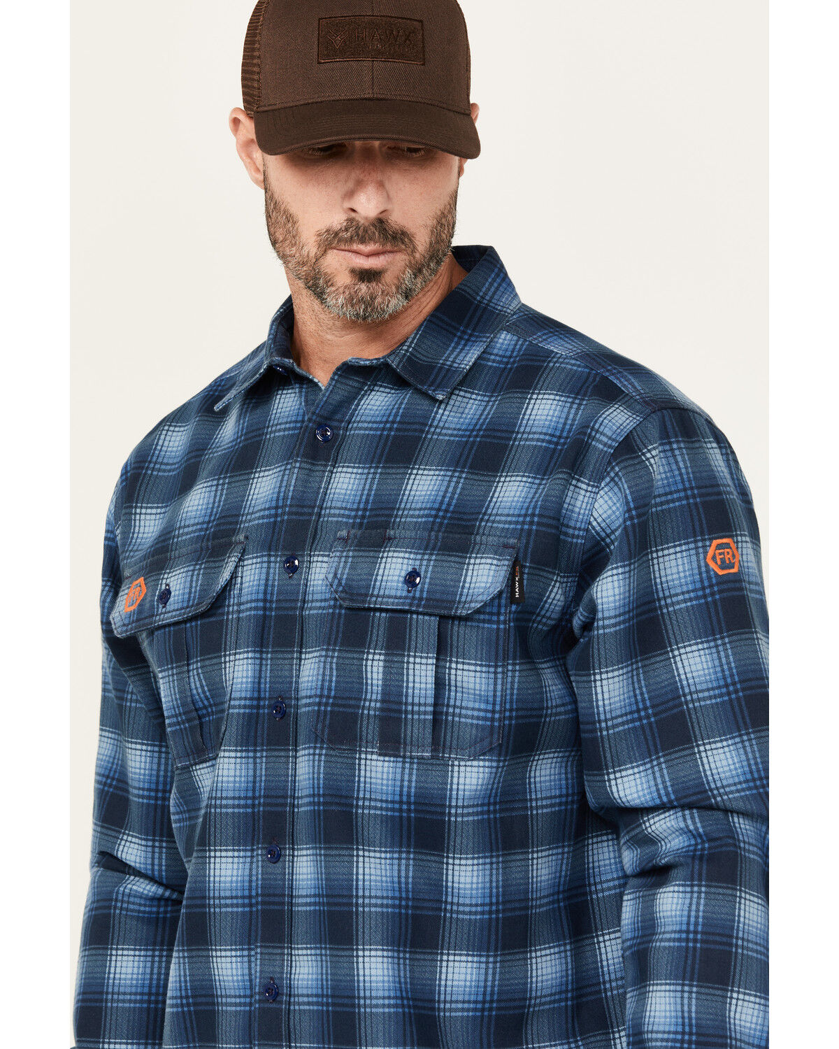Image #2 - Hawx Men's FR Plaid Print Long Sleeve Button-Down Western Work Shirt, Navy, hi-res
