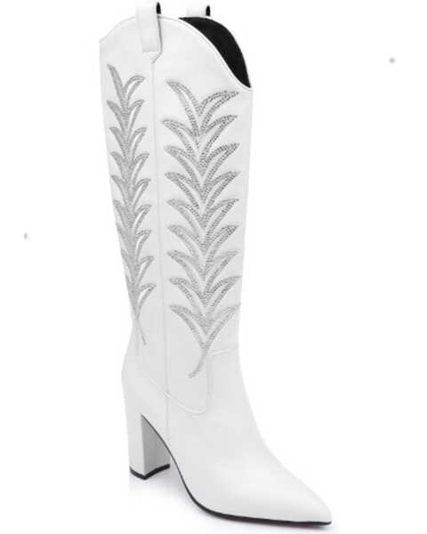 Image #1 - Daniel X Diamond Women's The Tall T Leather Western Boots - Pointed Toe, White, hi-res