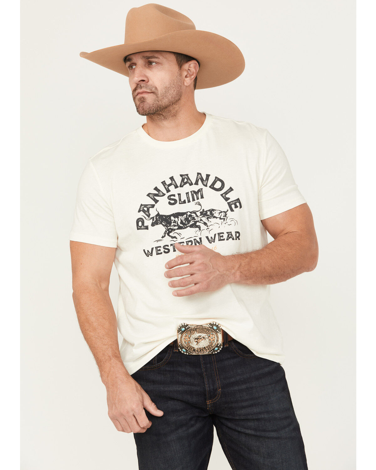 Image #1 - Panhandle Men's Logo Short Sleeve Graphic T-Shirt, Natural, hi-res