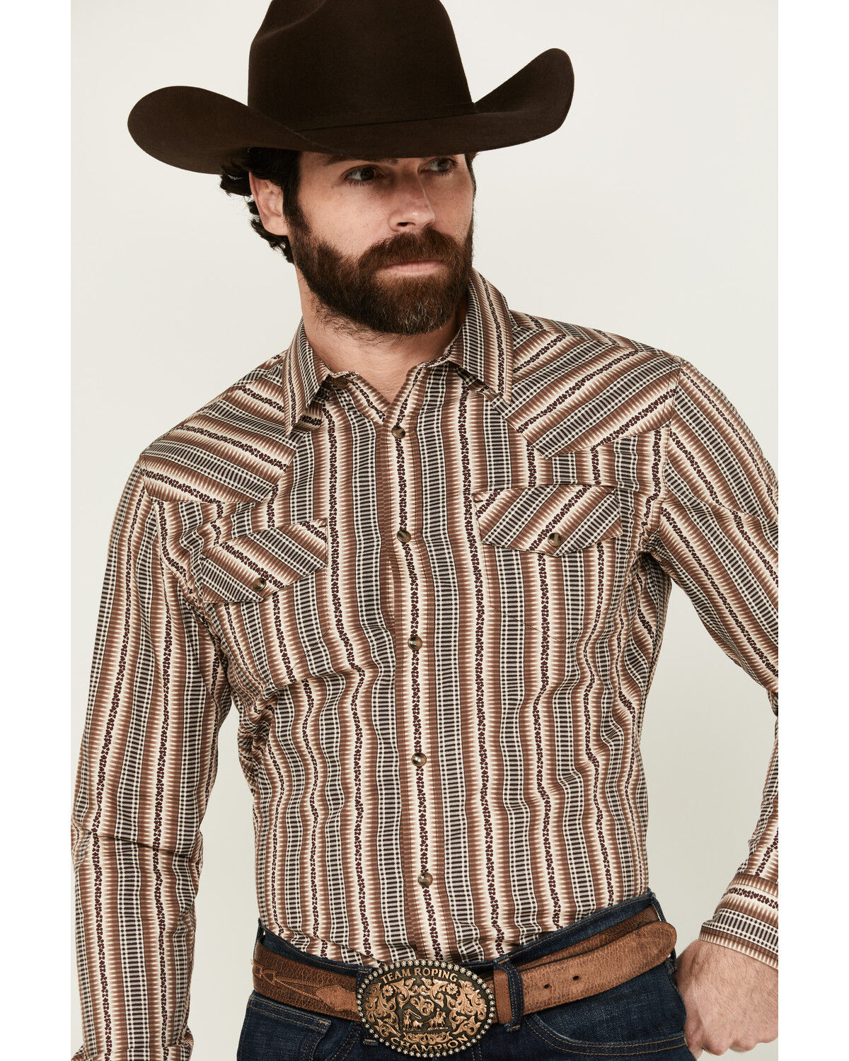 Image #2 - Gibson Men's Show Downer Floral Striped Long Sleeve Snap Western Shirt, Brown, hi-res