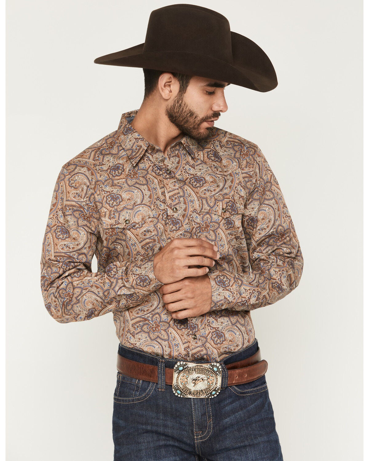 Image #1 - Cody James Men's Jensen Paisley Print Long Sleeve Snap Western Shirt, Brown, hi-res