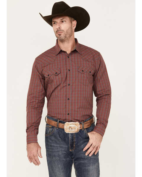 Cody James Men's Fire Mountain Long Sleeve Plaid Print Snap Western Shirt, Red, hi-res