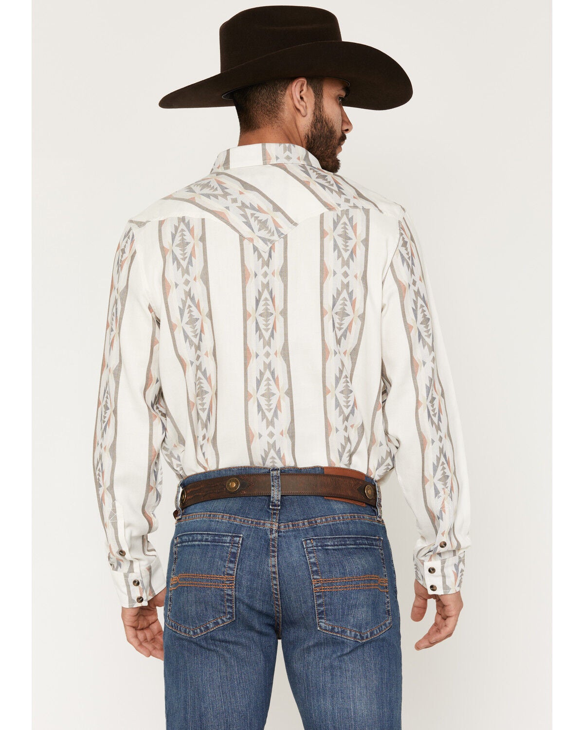 Image #4 - Cody James Men's Cowboy Boogie Southwestern Stripe Print Long Sleeve Snap Western Shirt, Ivory, hi-res