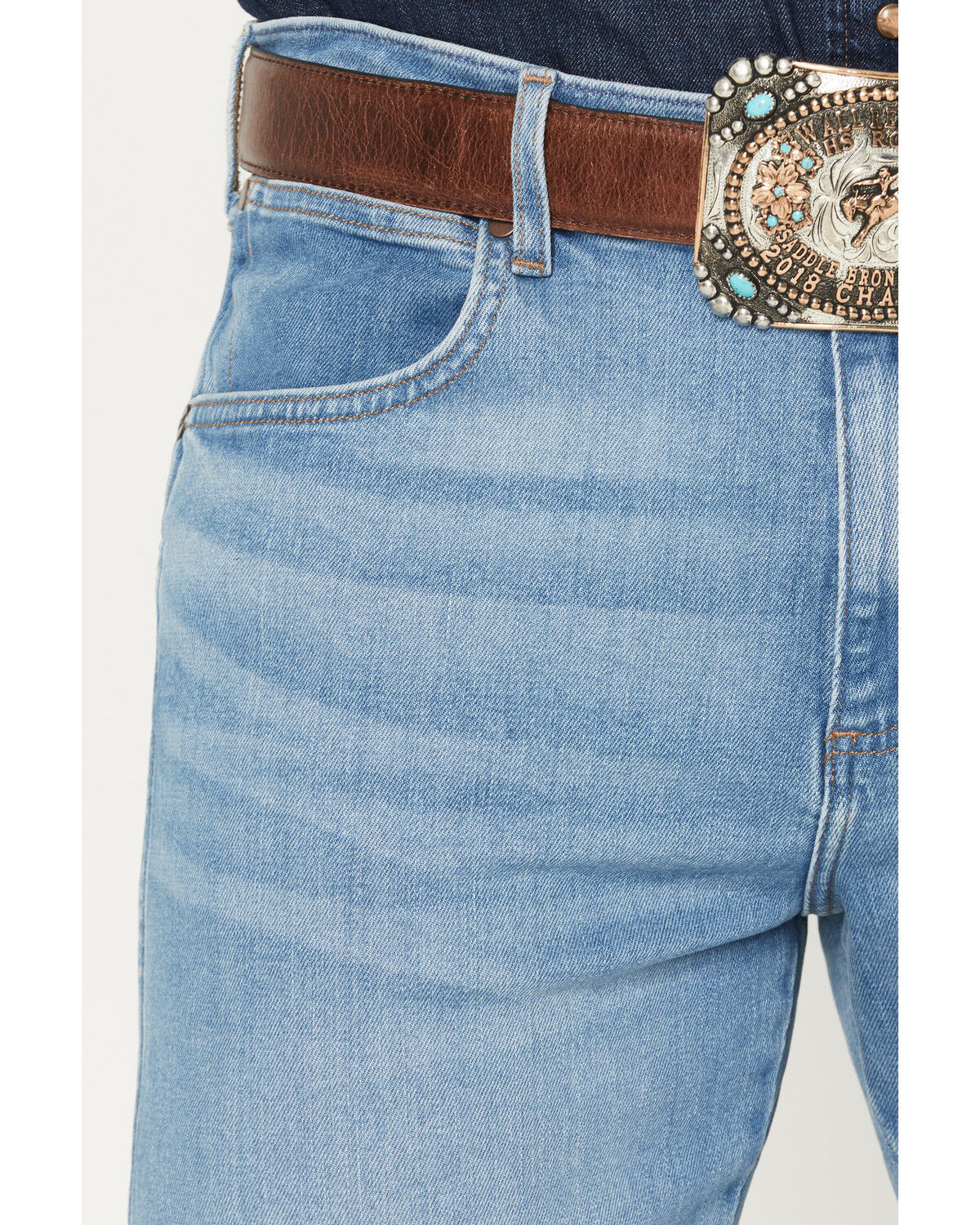 Image #2 - Wrangler Retro Men's Light Wash Slim Bootcut Stretch Denim Jeans, Medium Wash, hi-res