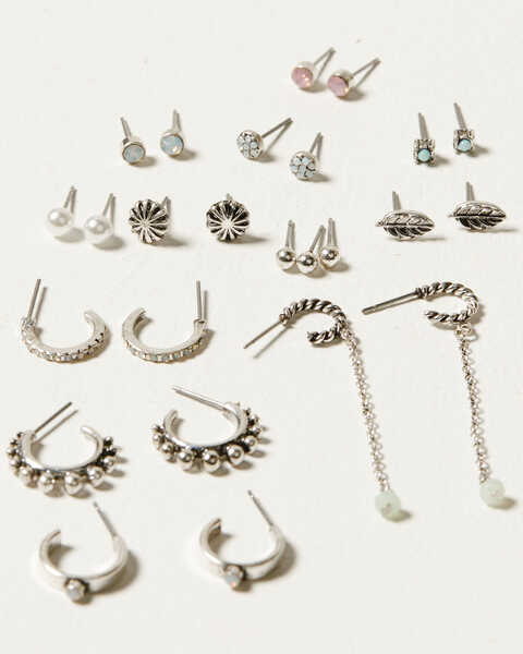 Shyanne Women's Delicate Pastel Stone Multi Earring Set - 12 Piece, Silver, hi-res
