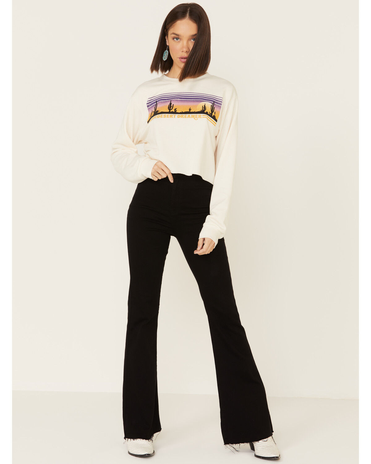 Image #2 - Cut & Paste Women's Desert Dreamer Graphic Cropped Long Sleeve Top, Cream, hi-res
