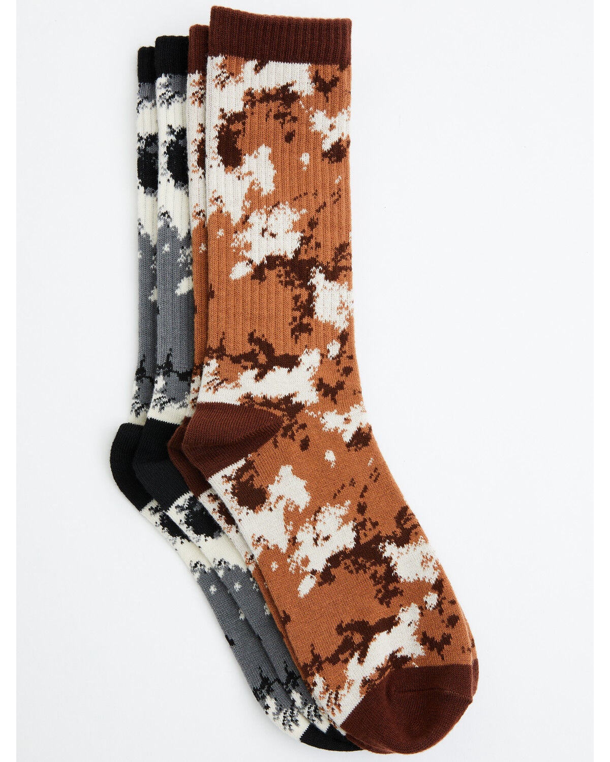 Image #1 - Cody James Men's Cow Print Crew Socks - 2 Pack, Black/brown, hi-res