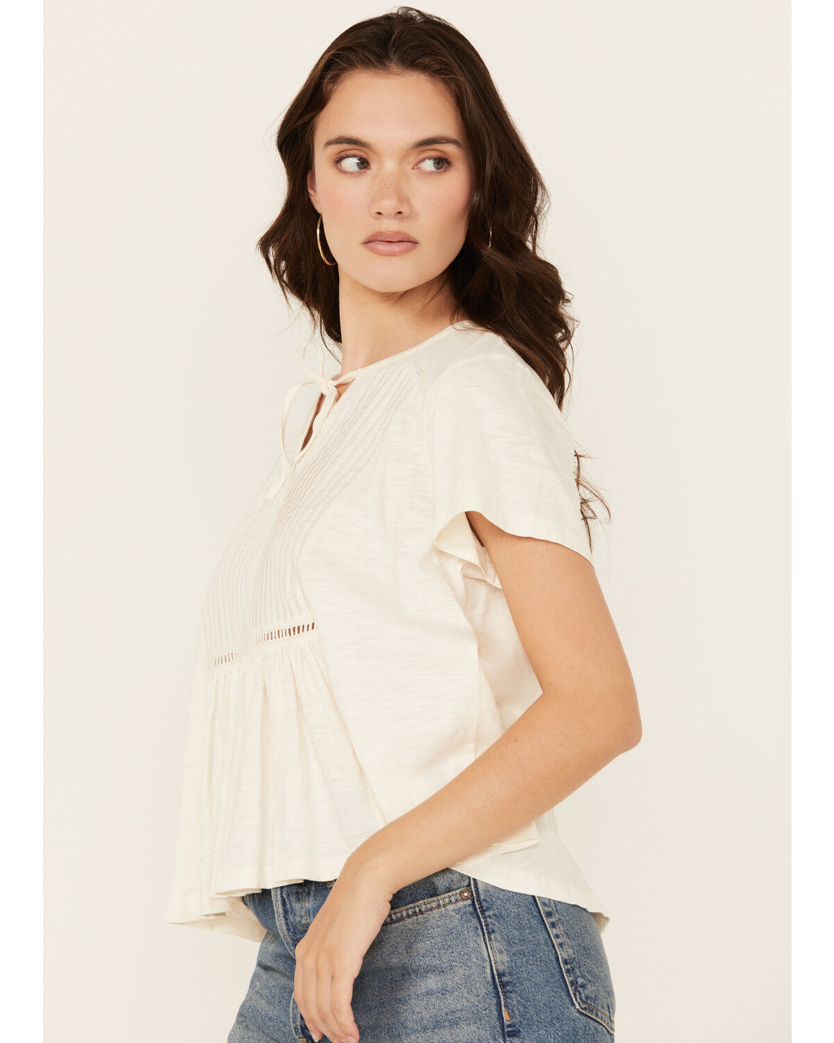 Image #2 - Cleo + Wolf Women's Bella Pintuck Detail Peasant Short Sleeve Blouse, Cream, hi-res