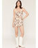 Image #1 - Originality Women's Cow Print Faux Suede Mini Skort, Cream/brown, hi-res