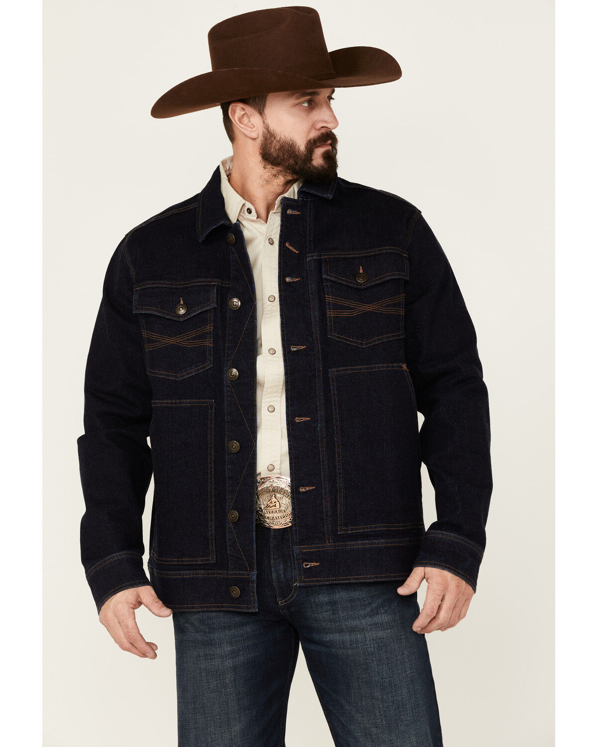 Image #2 - Blue Ranchwear Men's Button-Down Dark Denim Trucker Jacket, Dark Blue, hi-res