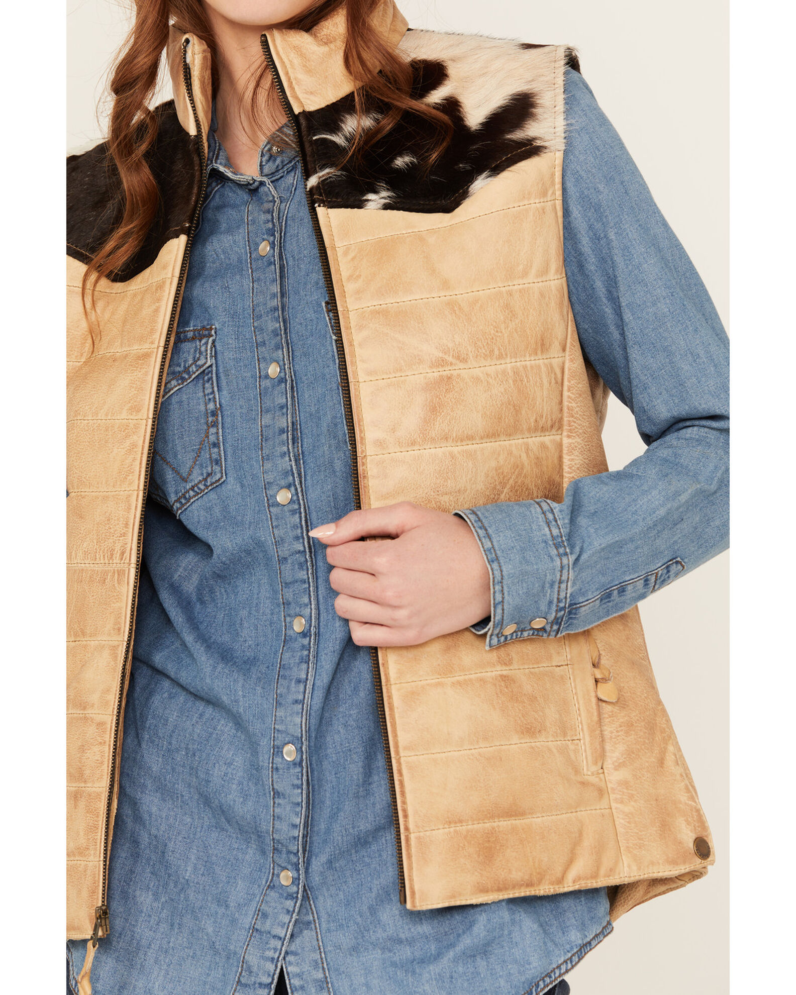 STS Ranchwear by Carroll Women's Quilted Cowhide Leather Zip Up Vest -  Country Outfitter