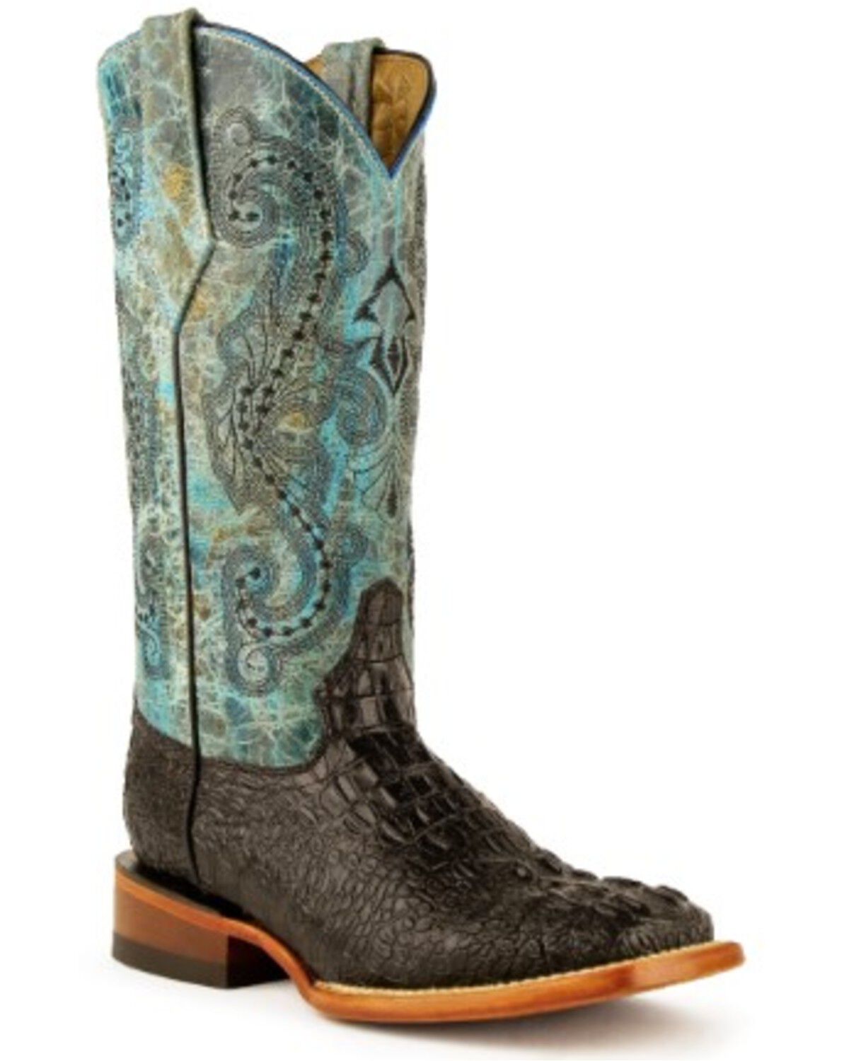 Image #1 - Ferrini Women's Black Caiman Print Western Boots - Square Toe, Black, hi-res