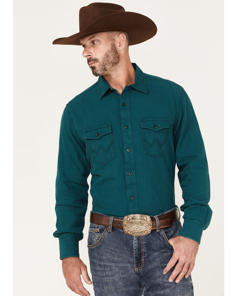Wrangler Retro Premium Men's Button-Down Western Shirt , Teal, hi-res