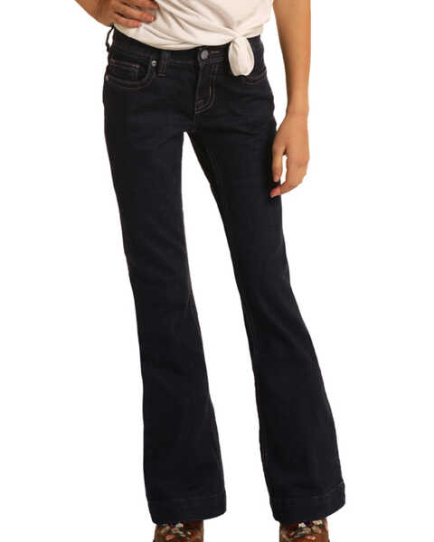Image #2 - Rock & Roll Denim Girls' Basic Trouser Jeans, Blue, hi-res