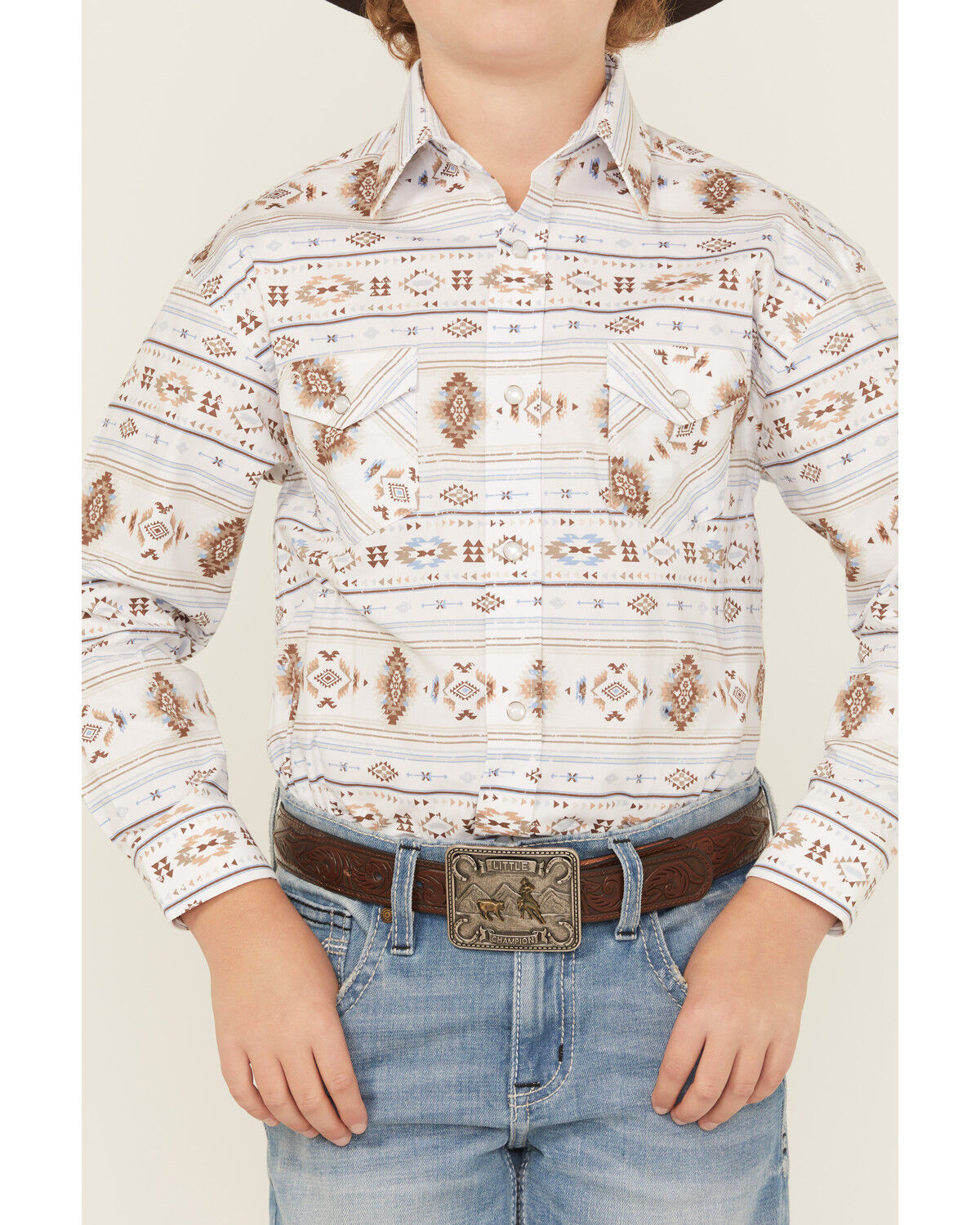 Image #2 - Panhandle Boy'sSouthwestern Print Long Sleeve Snap Western Shirt, Ivory, hi-res