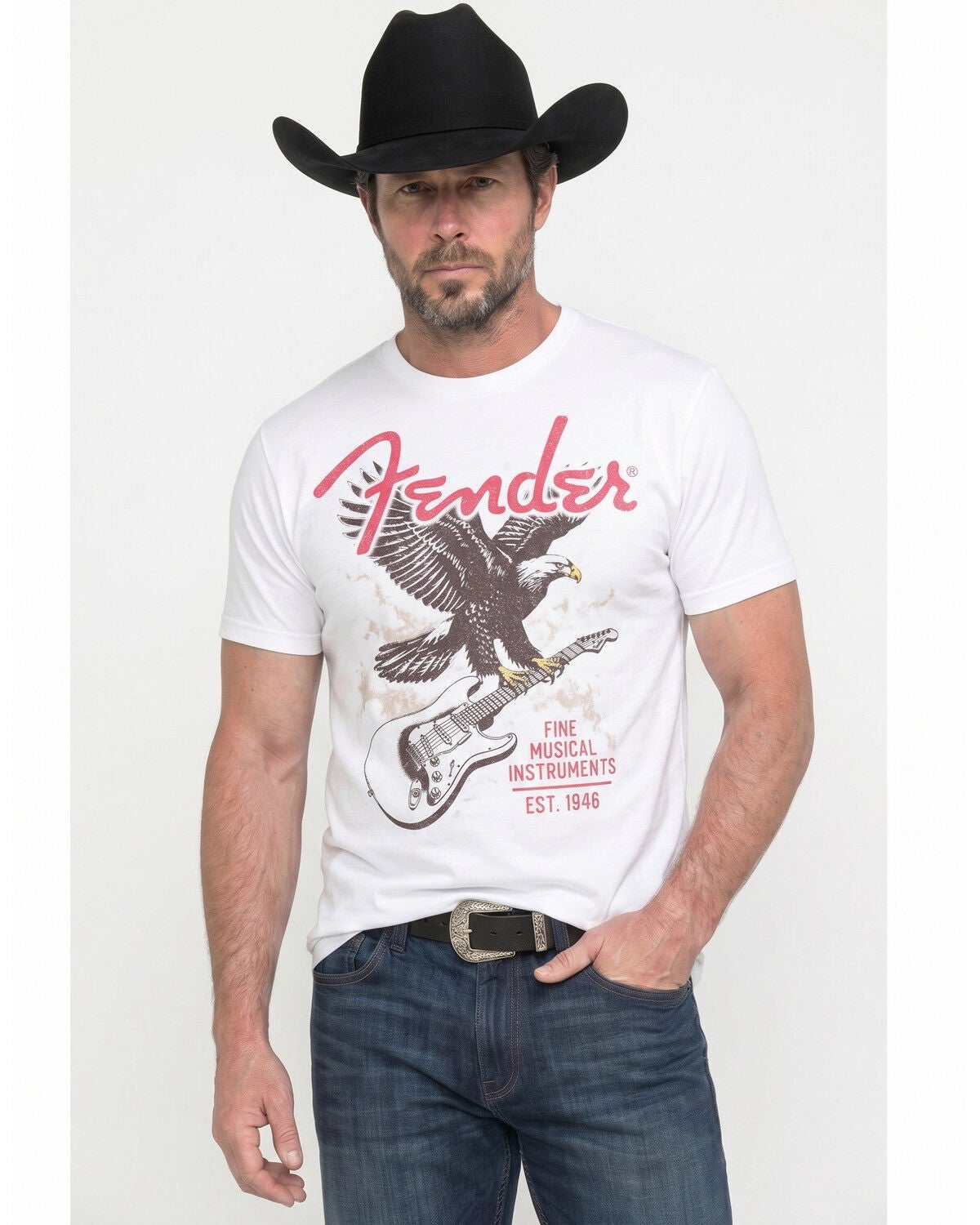 Fender Men's Strat Eagle Short Sleeve Graphic T-Shirt, White, hi-res