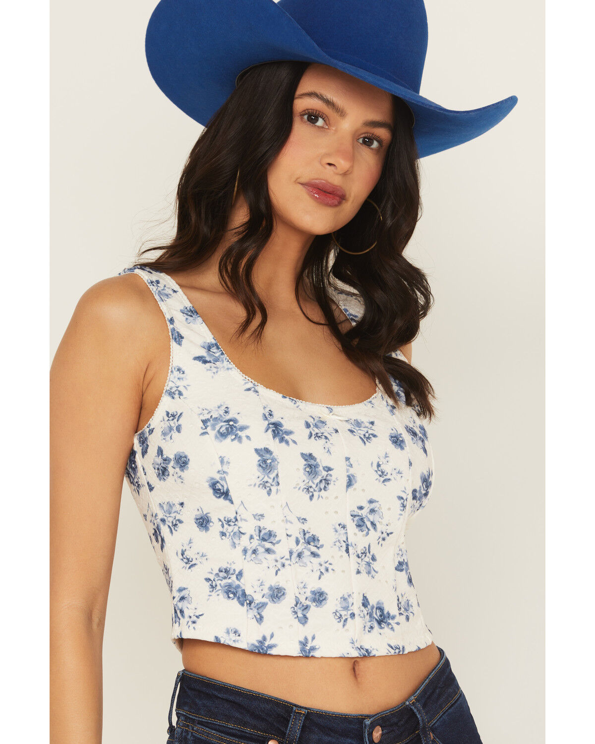 Image #2 - Shyanne Women's Floral Print Corset Top, White, hi-res