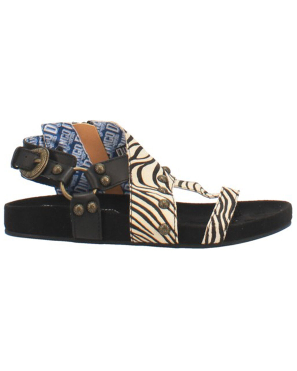 Image #2 - Dingo Women's Sage Brush Zebra Print Calf Hair Sandal, Black, hi-res